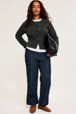 Cropped straight jeans high waist | Tumma denim | Naiset | Kappahl