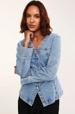 Denimpaita, jossa on korostettu vyötärö | Vaalea denim | Naiset | Kappahl
