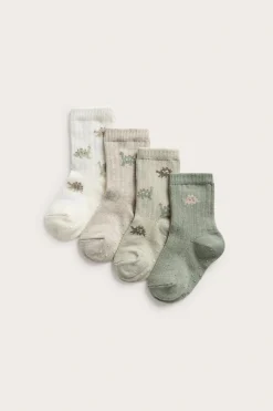 Dinosauruskuvioisia sukkia, 4-pack | Vaaleanvihreä | Vauvat | Newbie