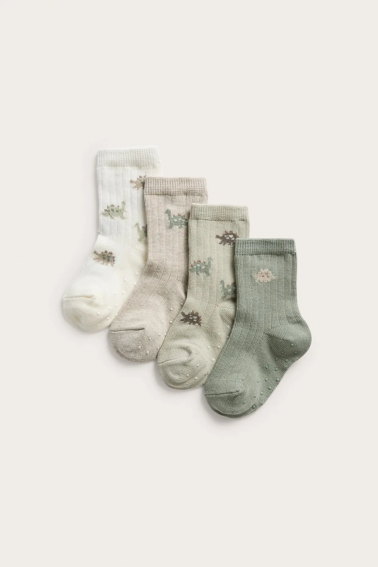 Dinosauruskuvioisia sukkia, 4-pack | Vaaleanvihreä | Vauvat | Newbie