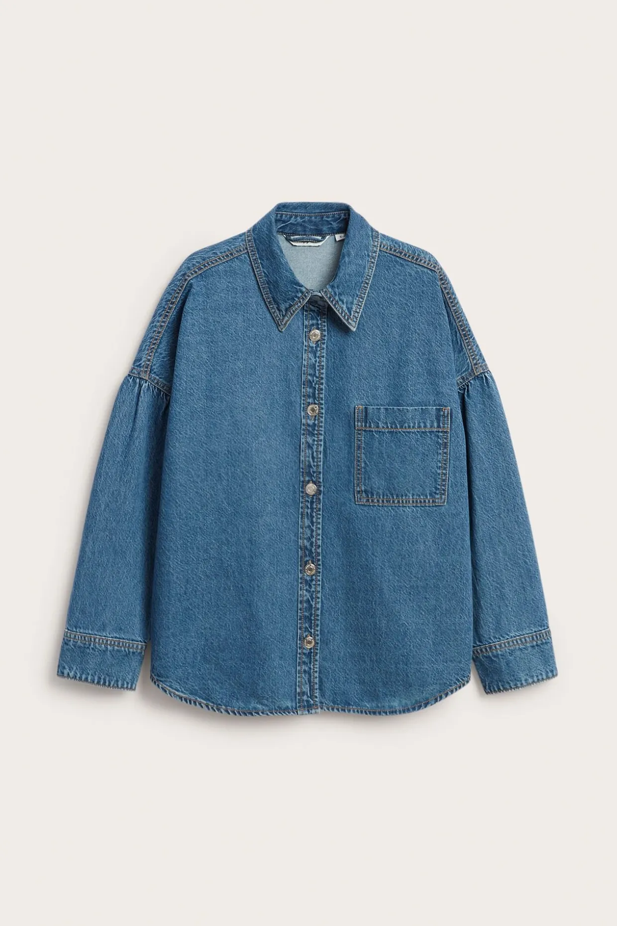 Farkkupaita drapeeratuilla hihoilla | Denim | Naiset | Kappahl
