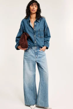 Farkkupaita drapeeratuilla hihoilla | Denim | Naiset | Kappahl