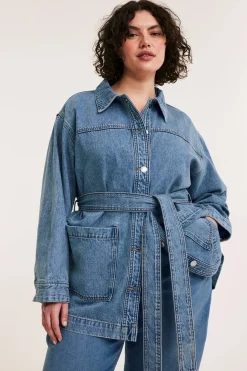 Farkkutakki vyöllä | Vaalea denim | Naiset | Kappahl