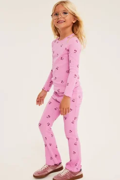 Flare-malliset puuvillatrikooleggingsit, joissa on kirsikkakuvio | Pinkki | Lapset | Kappahl