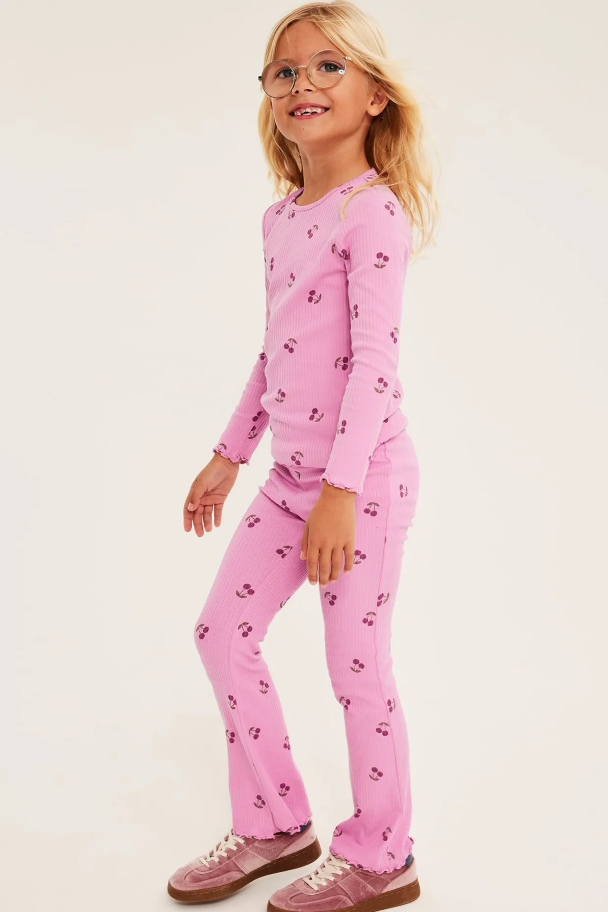 Flare-malliset puuvillatrikooleggingsit, joissa on kirsikkakuvio | Pinkki | Lapset | Kappahl