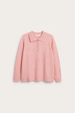 Hienoneuloksinen pusero, jossa kaulus | Pinkki | Naiset | Kappahl
