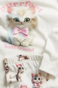 Kissakuvioinen pyjama | Luonnonvalkoinen | Lapset | Kappahl