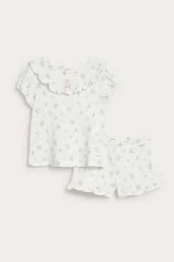 Kukallinen röyhelösomisteinen pyjama | Luonnonvalkoinen | Lapset | Newbie