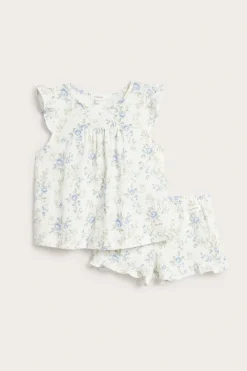 Kukkakuvioinen röyhelösomisteinen pyjama | Luonnonvalkoinen | Lapset | Newbie
