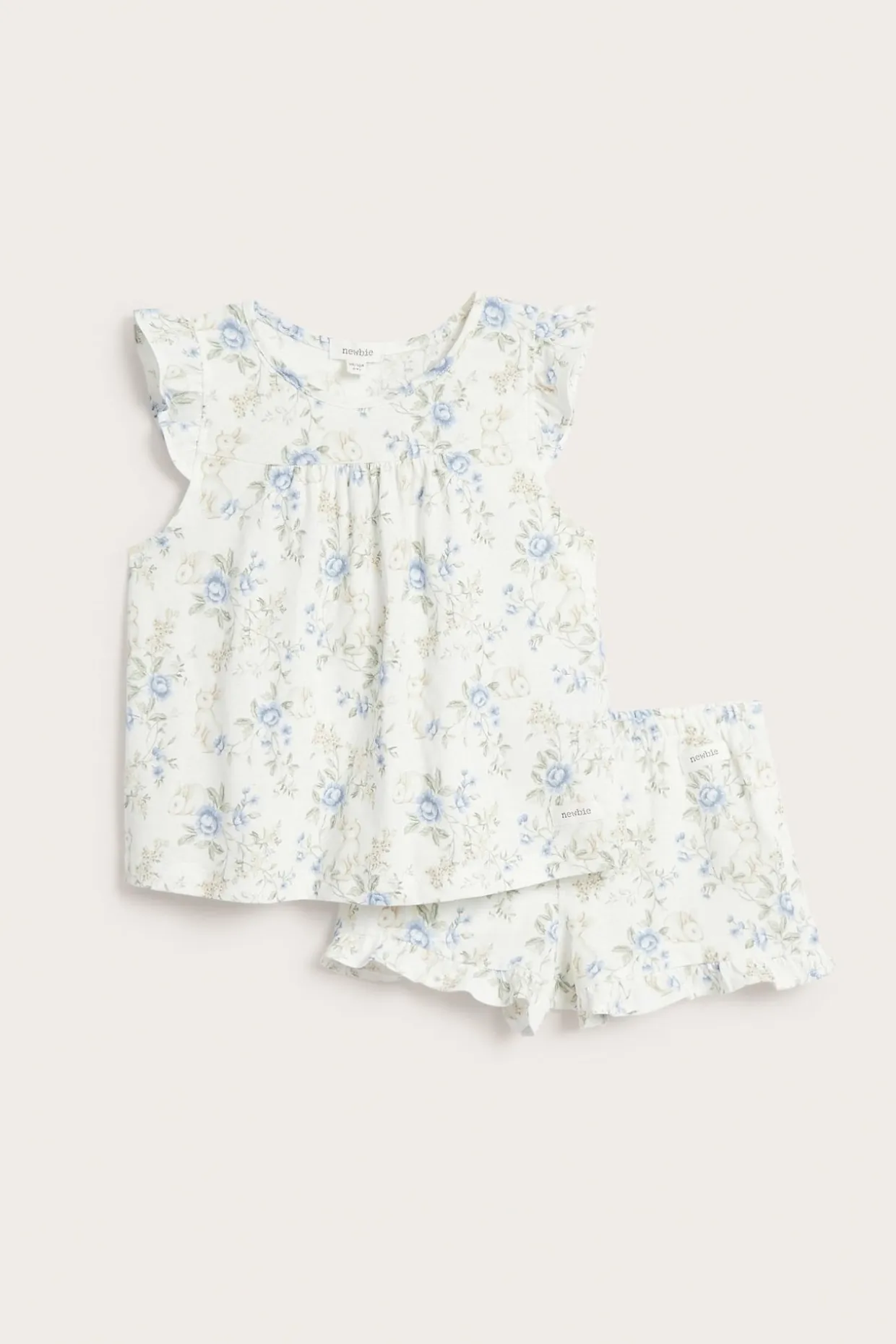 Kukkakuvioinen röyhelösomisteinen pyjama | Luonnonvalkoinen | Lapset | Newbie