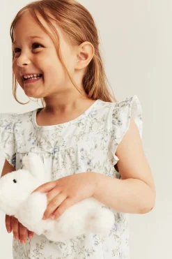 Kukkakuvioinen röyhelösomisteinen pyjama | Luonnonvalkoinen | Lapset | Newbie