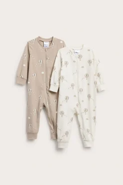 Kuumailmapalloaiheinen pyjama, 2-pack | Vaaleanruskea | Vauvat | Kappahl
