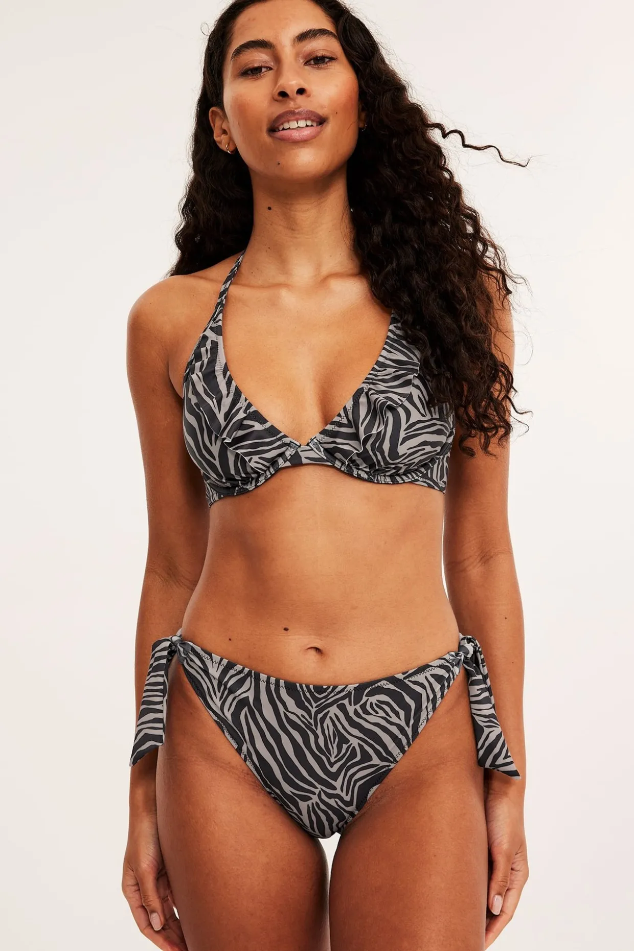 Kuviollinen bikinialaosa solmittavilla nauhoilla | Tummanbeige | Naiset | Kappahl