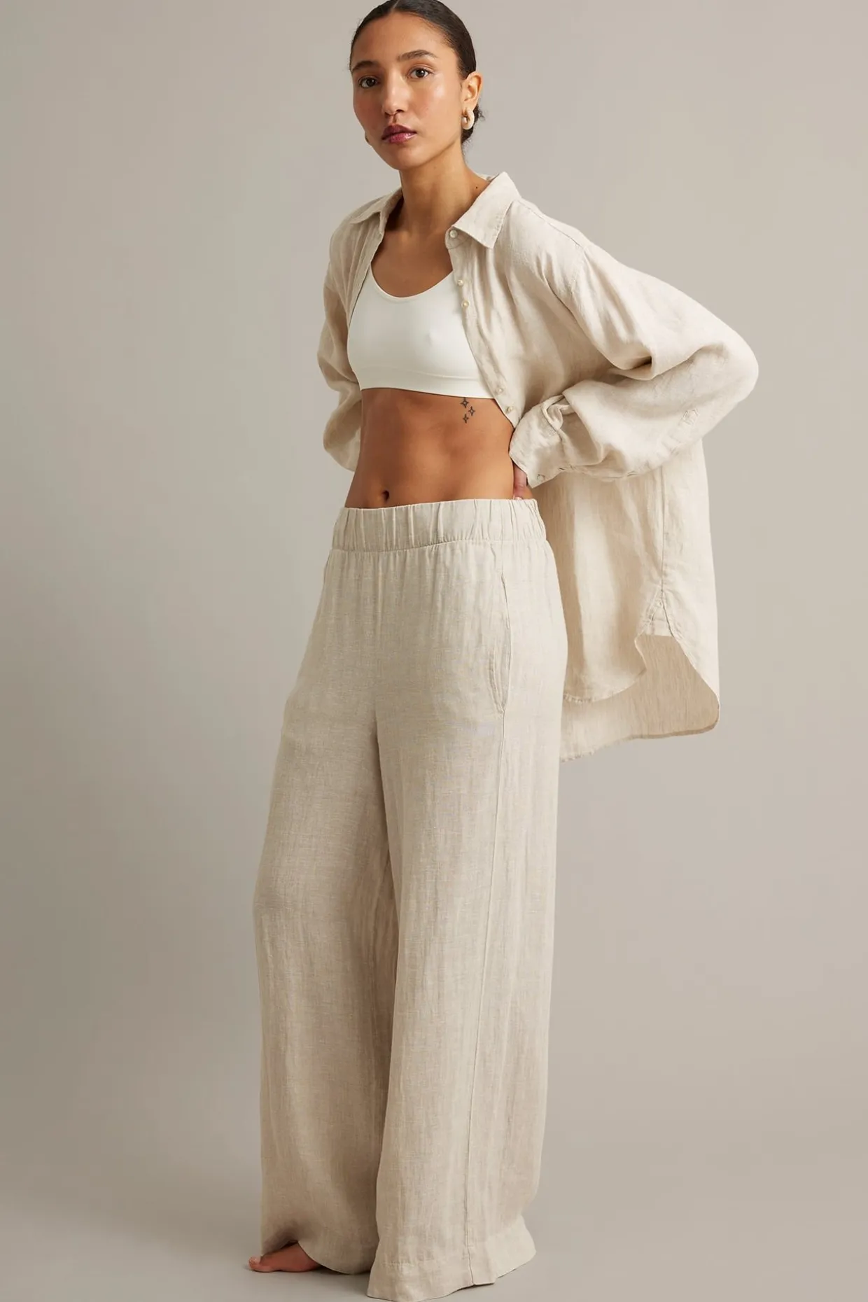 Leveät pellavahousut | Beige | Naiset | Kappahl