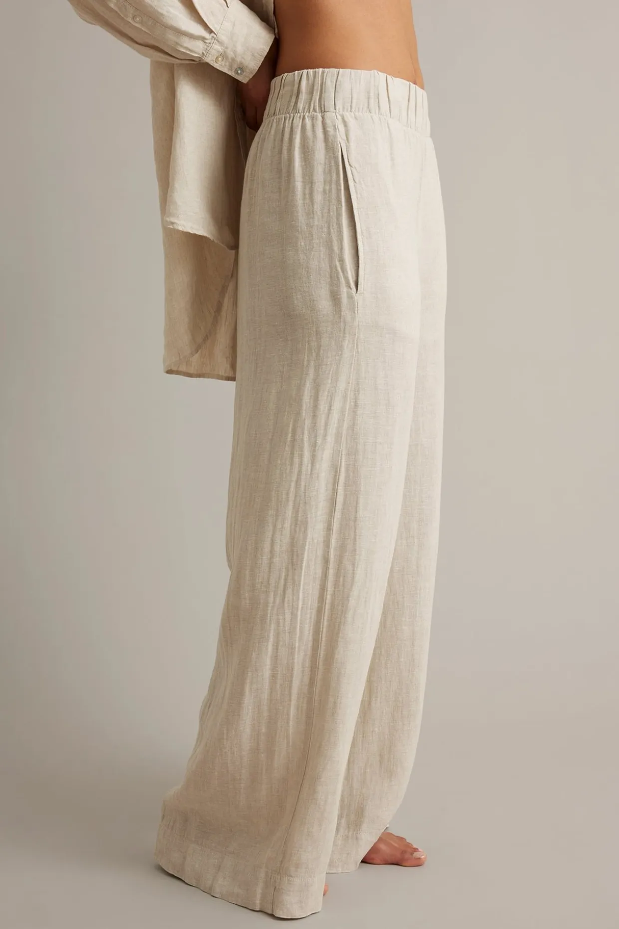 Leveät pellavahousut | Beige | Naiset | Kappahl