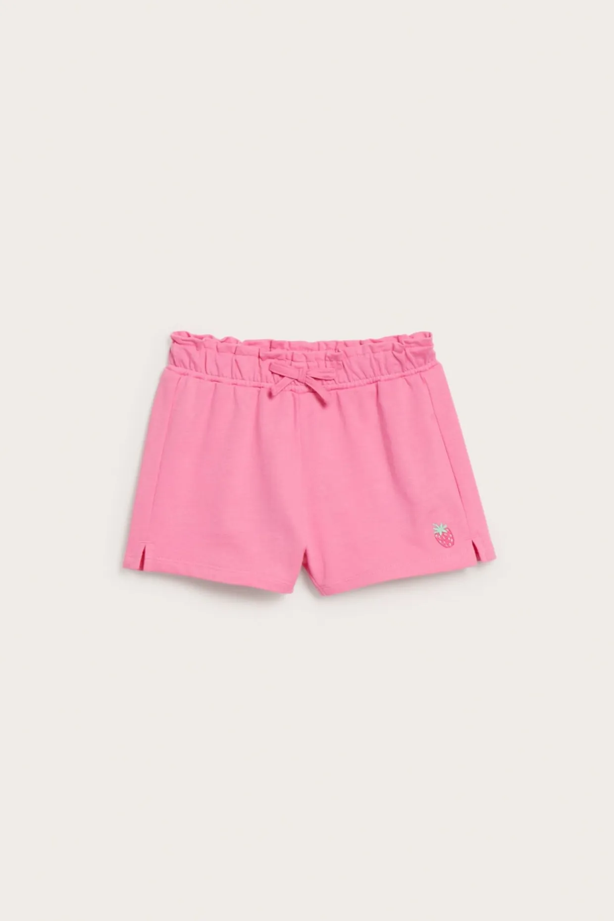 Lyhyet shortsit, joissa on rusetti ja mansikkabrodeeraus | Pinkki | Lapset | Kappahl