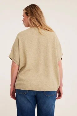 Lyhythihainen neulepusero | Meleerattu beige | Naiset | Kappahl