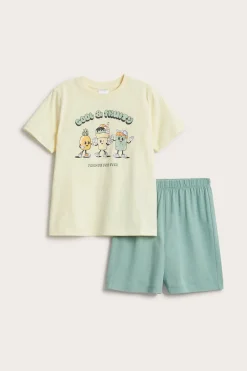 Lyhythihainen puuvillapyjama | Vaaleankeltainen | Lapset | Kappahl