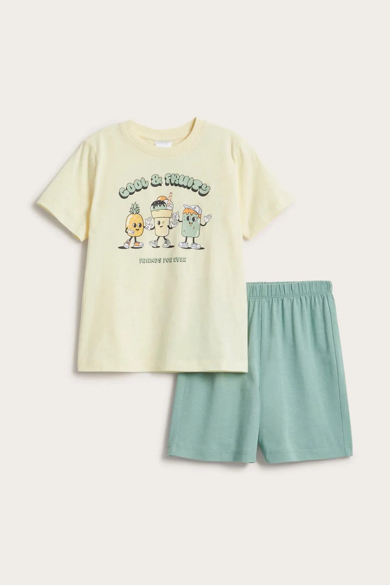 Lyhythihainen puuvillapyjama | Vaaleankeltainen | Lapset | Kappahl
