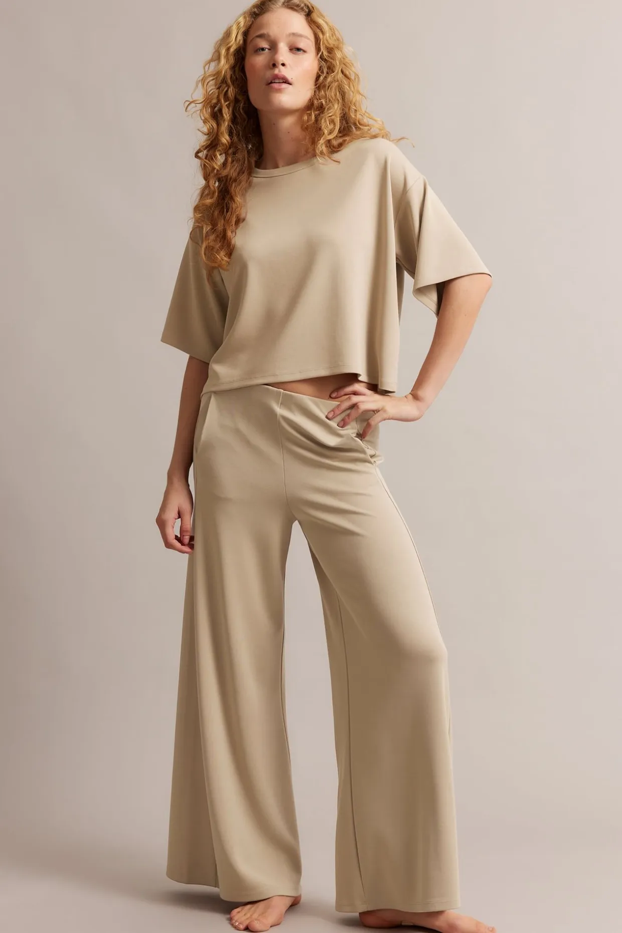 Modaalisekoitehousut | Beige | Naiset | Kappahl