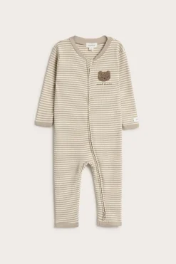 Nallekarhuaiheinen raidallinen pyjama | Beige | Vauvat | Newbie