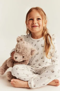 Nallekarhu- ja ruusukuvioinen pyjama | Luonnonvalkoinen | Lapset | Newbie