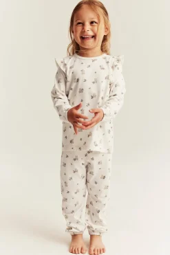Nallekarhu- ja ruusukuvioinen pyjama | Luonnonvalkoinen | Lapset | Newbie