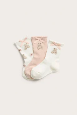 Nallekarhukuvioiset sukat, 3-pack | Luonnonvalkoinen | Vauvat | Newbie