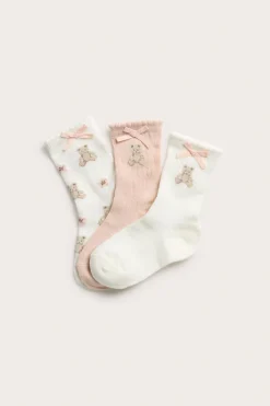 Nallekarhukuvioiset sukat, 3-pack | Luonnonvalkoinen | Lapset | Newbie