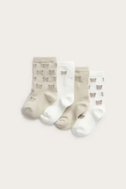 Nallekuvioiset sukat, 4 parin pakkaus | Beige | Vauvat | Newbie