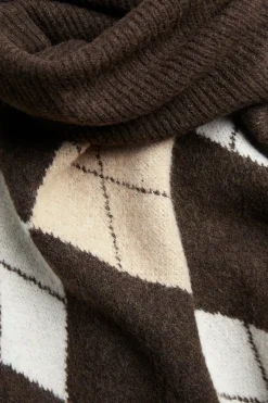 Neulottu poncho, jossa on poolokaulus ja ruutukuviointi | Melaarattu ruskea | Naiset | Kappahl