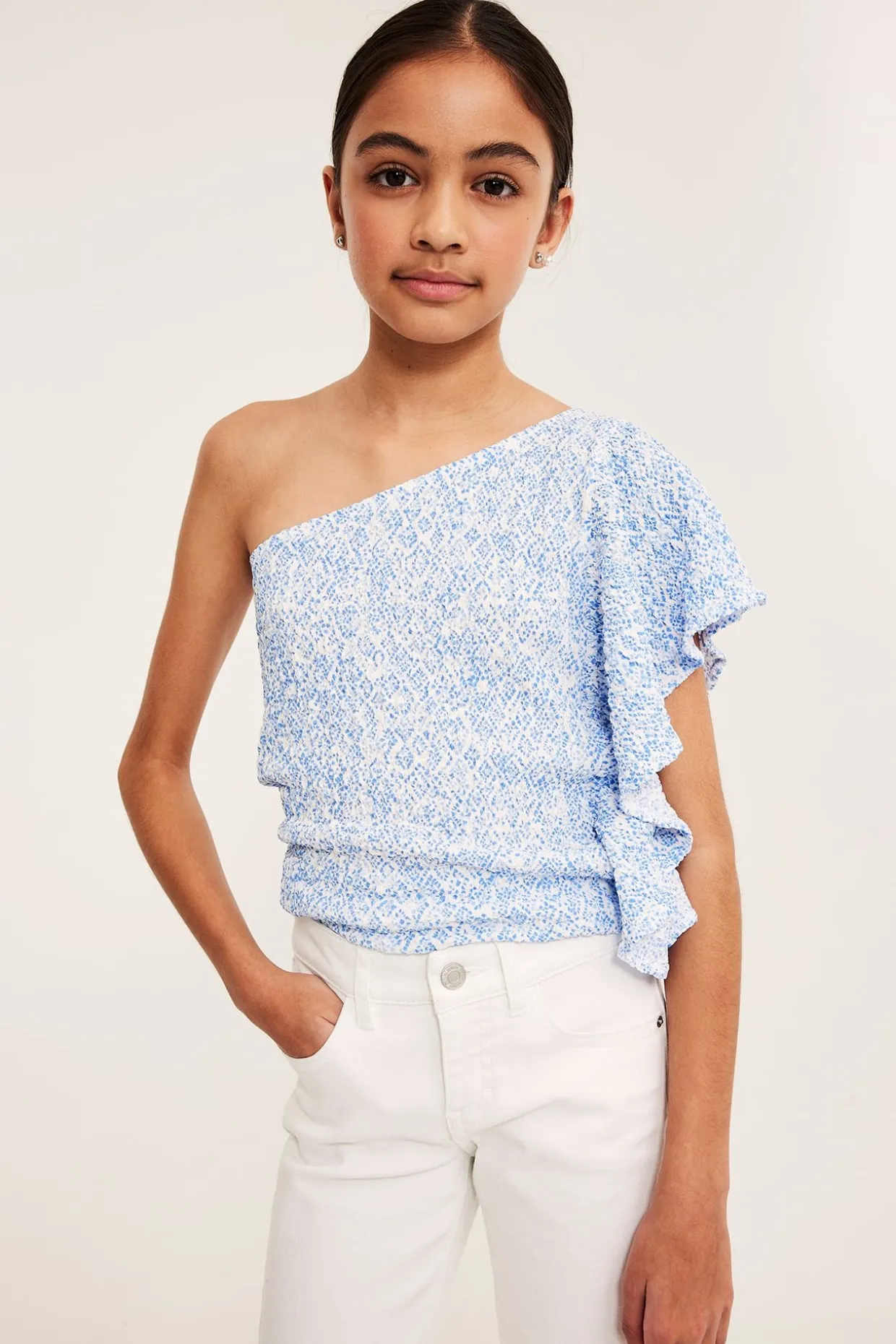 One-shoulder-paita, jossa röyhelö | Sininen | Lapset | Kappahl
