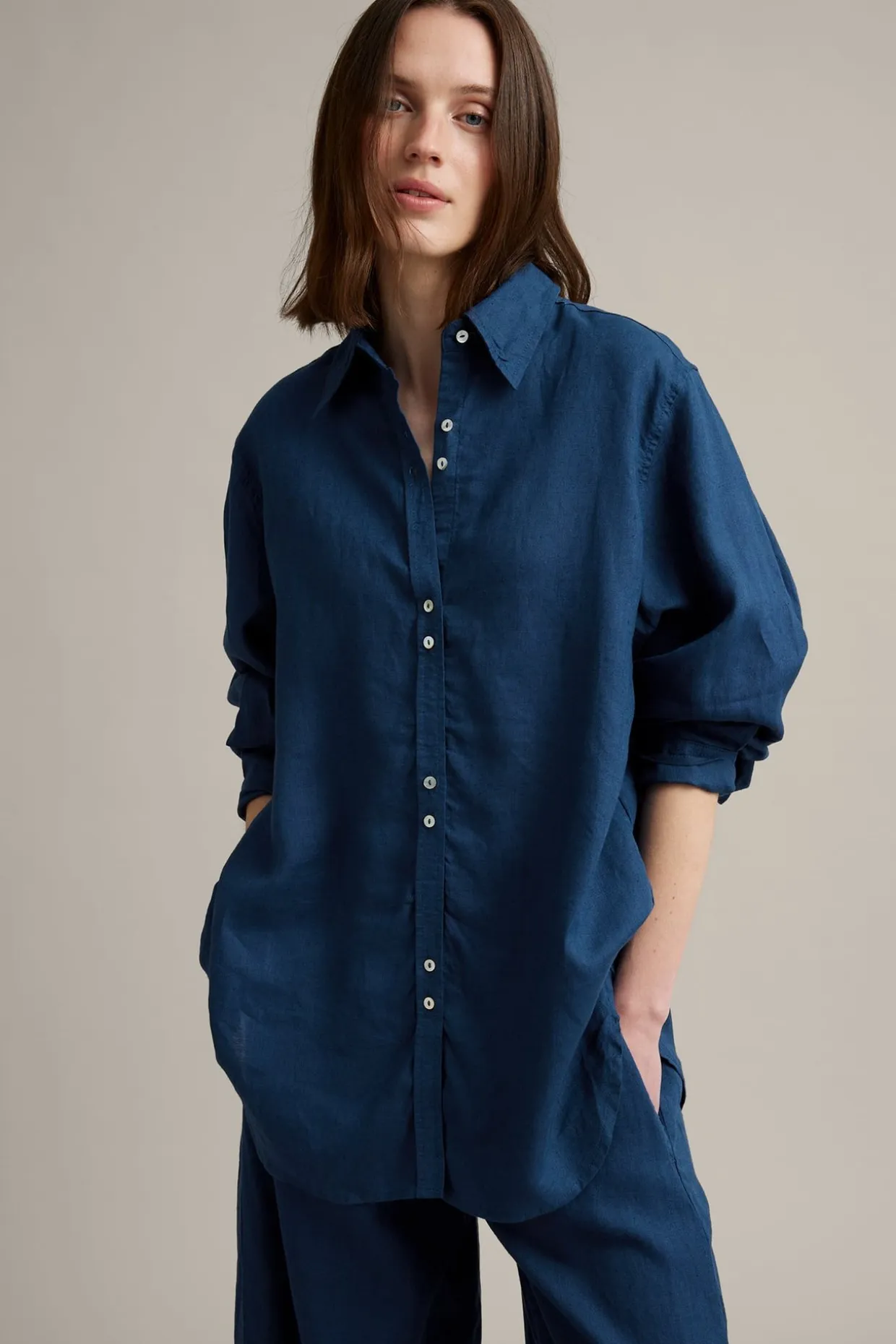 Oversized-mallinen pellavapaita | Sininen | Naiset | Kappahl