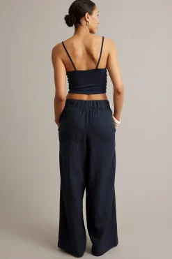 Pellavahousut wide fit | Tummansininen | Naiset | Kappahl