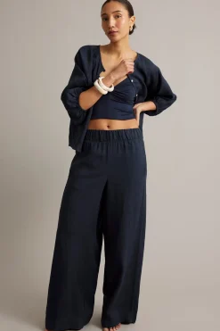 Pellavahousut wide fit | Tummansininen | Naiset | Kappahl