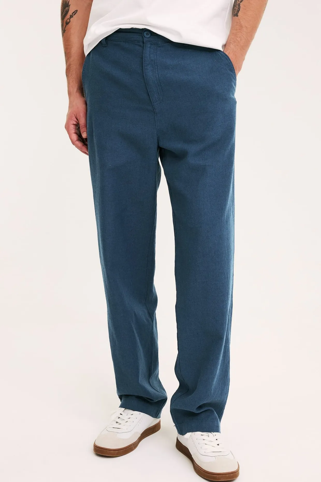 Pellavasekoitehousut regular fit | Sininen | Miehet | Kappahl