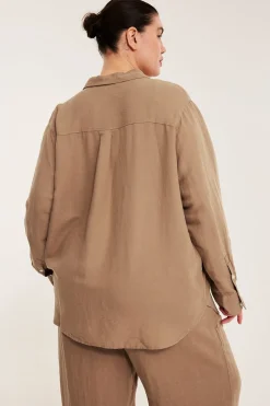 Pellavasekoitetta oleva kauluspaita | Beige | Naiset | Kappahl