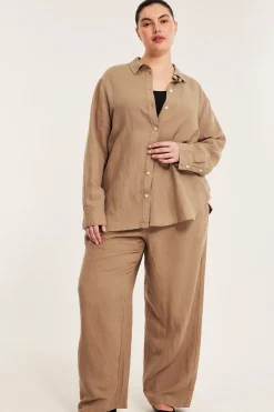 Pellavasekoitetta oleva kauluspaita | Beige | Naiset | Kappahl