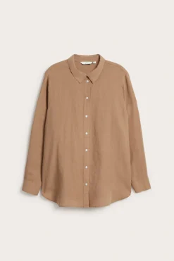 Pellavasekoitetta oleva kauluspaita | Beige | Naiset | Kappahl