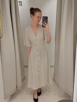 Pellavasekoitetta oleva mekko | Beige | Naiset | Kappahl