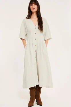 Pellavasekoitetta oleva mekko | Beige | Naiset | Kappahl