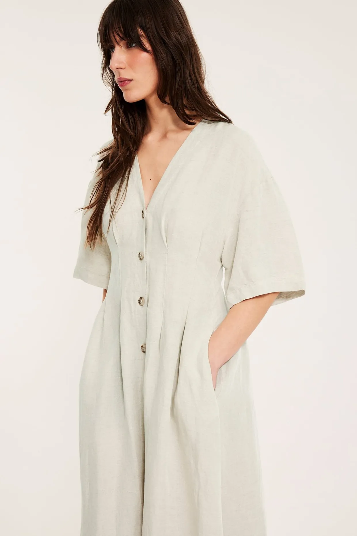 Pellavasekoitetta oleva mekko | Beige | Naiset | Kappahl