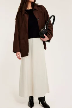 Pellavasekoitetta oleva midihame | Beige | Naiset | Kappahl