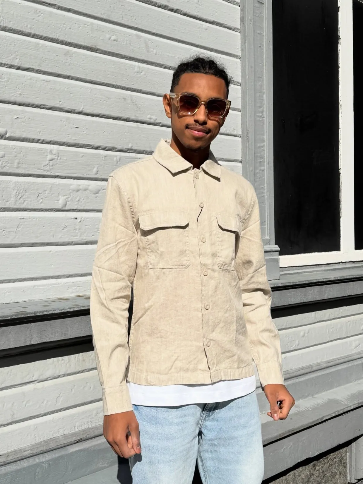 Pellavasekoitetta oleva paitatakki | Beige | Miehet | Kappahl