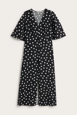 Pistekuvioinen napillinen mekko | Musta | Naiset | Kappahl