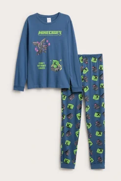 Pitkähihainen Minecraft-pyjama puuvillatrikoosta | Tummansininen | Lapset | Kappahl