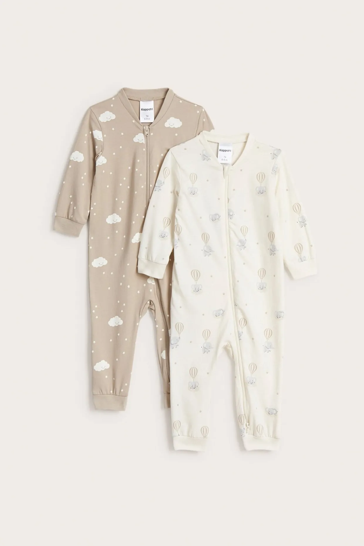 Pitkähihaiset pyjamat, 2 kpl:n pakkaus | Luonnonvalkoinen | Vauvat | Kappahl
