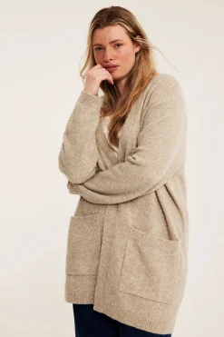 Pitkä neuletakki | Meleerattu beige | Naiset | Kappahl