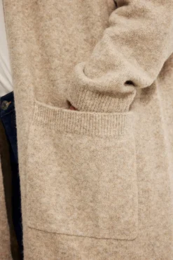 Pitkä neuletakki | Meleerattu beige | Naiset | Kappahl