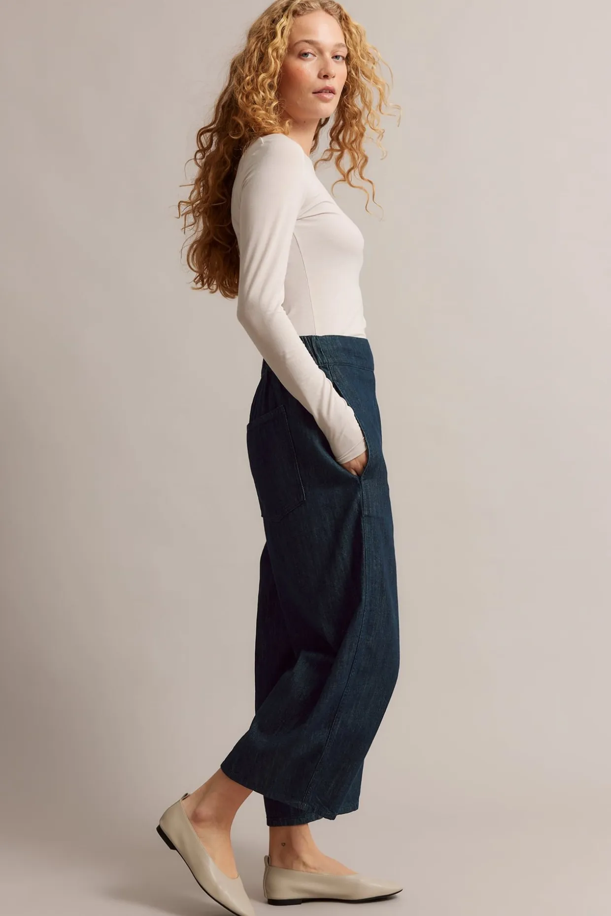 Pull-on-farkut barrel fit cropped | Tumma denim | Naiset | Kappahl